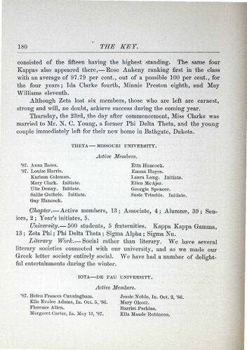 Chapter Report for 1886-87: Theta - Missouri University (image)